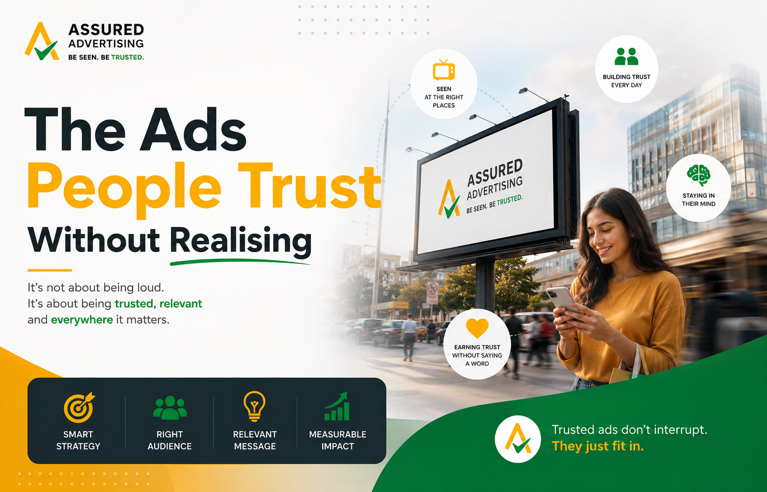 Professional illustration showing how trusted advertising builds brand credibility through strategic media placement.